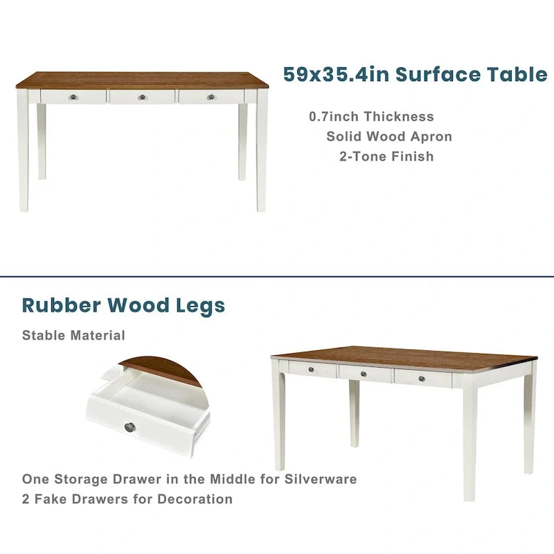 Ensemble de salle à manger 6 pièces en bois avec 4 chaises et un banc, table avec tiroir