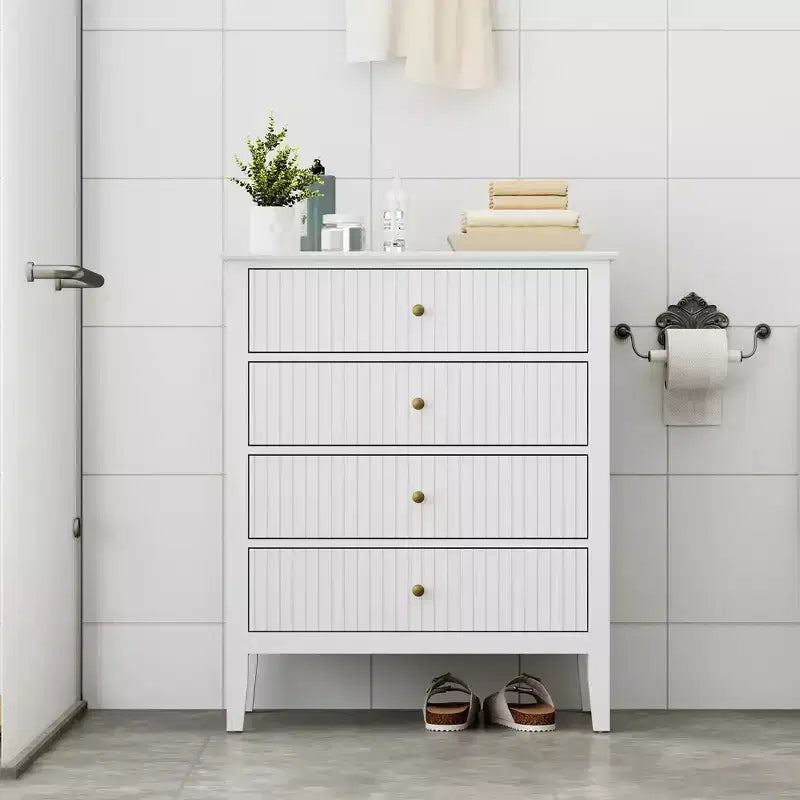 Heynemo Commode à 4 tiroirs cannelés, Commode en bois pour ranger les vêtements, Armoire de rangement en bois, Table de chevet pour Chambre, Couloir, Salon, Entrée