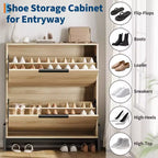 Meuble de rangement pour chaussures à 2 tiroirs basculants – avec pieds en métal, étagère réglable, organisateur de chaussures étroit pour entrée, foyer, couloir, salon