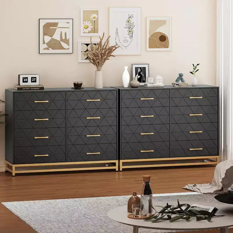 Commode de chambre avec 8 tiroirs, commode de meuble TV, grande commode en bois pour le rangement et l'organisation.