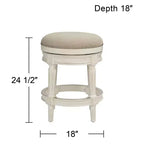 55 Downing Street Oliver Wood Tabouret de bar pivotant Blanc vieilli 62,2 cm de haut Coussin rond traditionnel crème avec repose-pieds pour îlot de cuisine