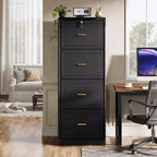 Classeur à 4 tiroirs Lantine avec serrure et clé, grand meuble de rangement vertical en bois pour dossiers légaux/lettres/A4, rangement pour bureau à domicile, noir