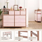 COZONY Commode de rangement à 9 tiroirs de 86,4 cm de haut et meuble TV, Tour de rangement en tissu, Rangement à cadre en acier robuste pour le salon, utilisation dans les petits espaces
