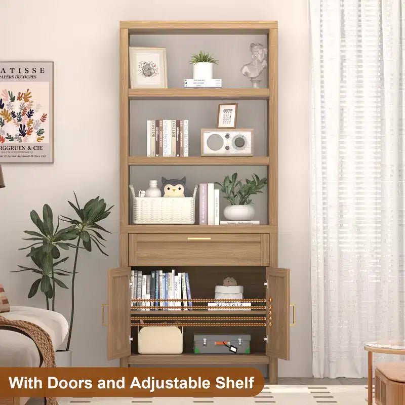 COZONY Bibliothèque moderne avec armoire de rangement, bibliothèque de ferme de 180 cm avec étagères réglables, bibliothèques pour chambre à coucher, salon, maison et bureau