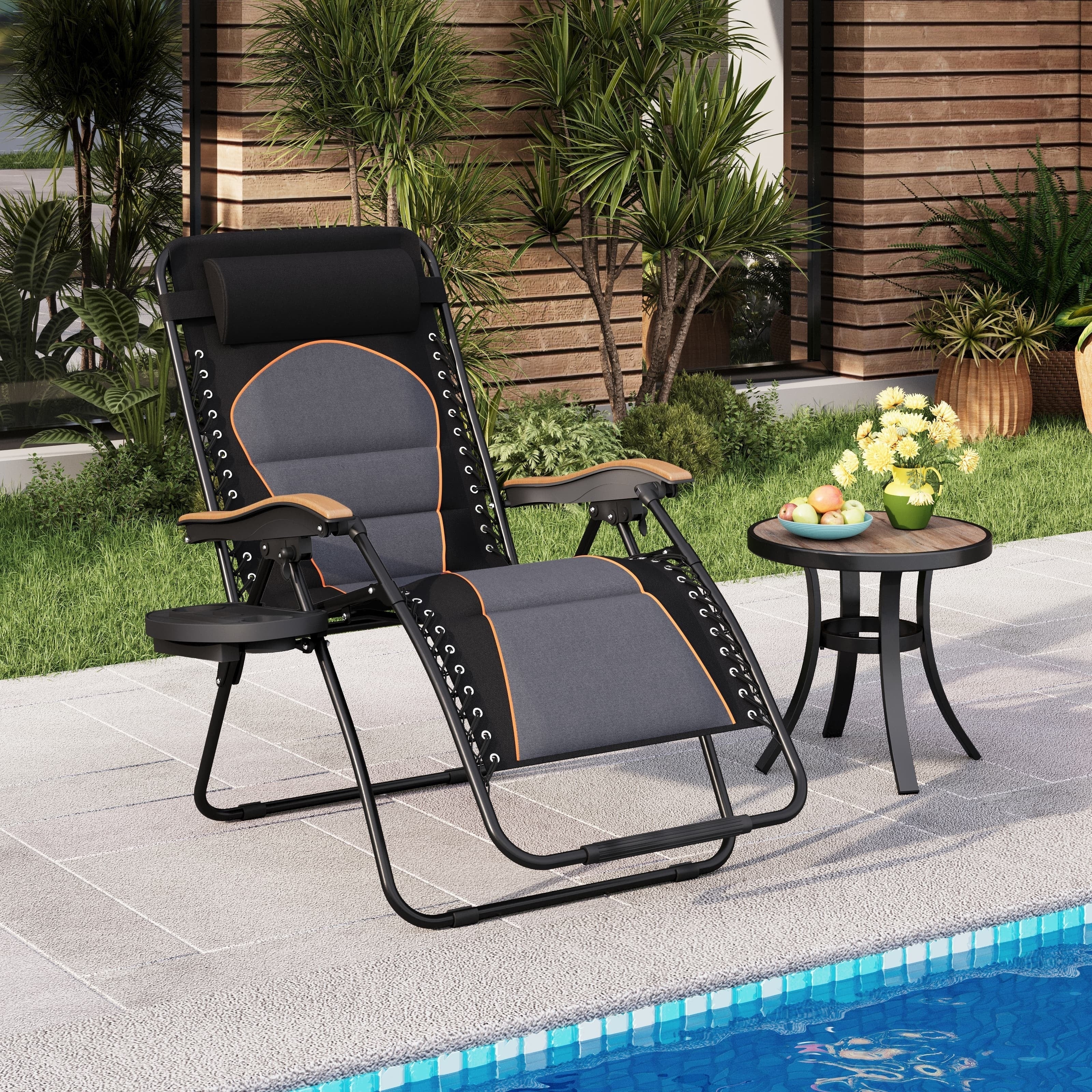 Fauteuil de relaxation zéro gravité XL surdimensionné rembourré avec accoudoirs plus larges et porte-gobelet réglable - N/A