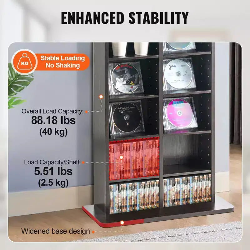 Meuble de rangement multimédia VEVOR, étagère DVD à 8 niveaux pouvant contenir jusqu'à 464 CD, étagères CD réglables à 16 compartiments, protège et organise la musique et les films