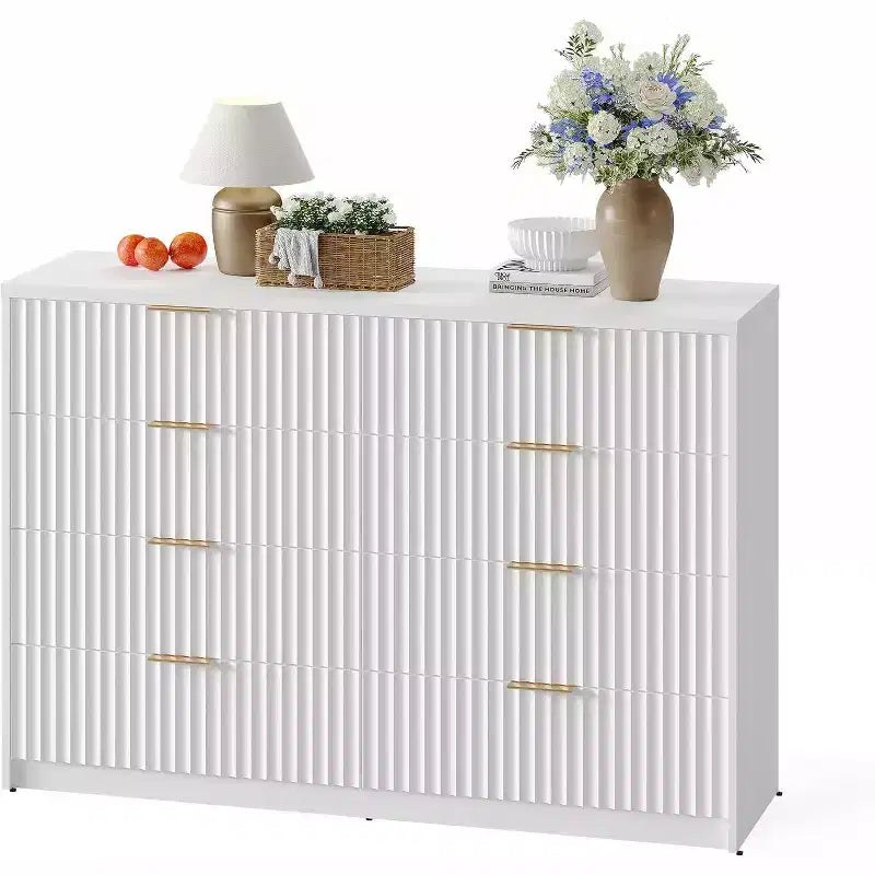 Commode à 8 tiroirs pour chambre à coucher, grande commode cannelée, organisateur de rangement en bois, armoire de rangement pour chambre à coucher, salon, maison