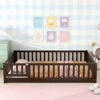 Lit au sol pleine grandeur Luxystar avec clôture et porte pour chambre d'enfant