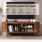 JVNOXK 55 Table de Console TV Moderne avec Compartiment de Rangement et Porte Coulissante - Meuble TV-Hifi Noyer pour Salon, Chambre, Bureau