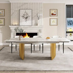 Ensemble de salle à manger moderne minimaliste 9 pièces avec plateau en pierre frittée extensible et double piédestal de 240 cm