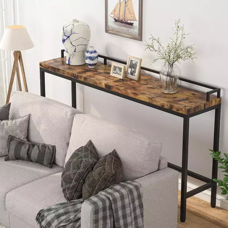 Lantine Table console extra longue de 180 cm, table console étroite derrière le canapé, table de couloir étroite de style industriel rustique pour le salon
