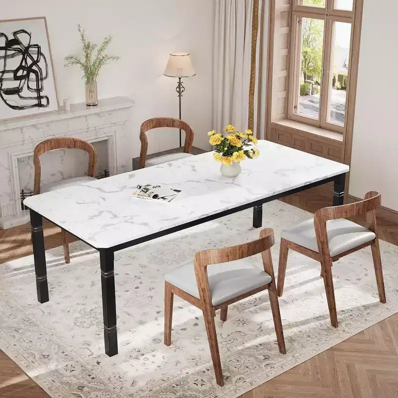 Grande table à manger industrielle de 198 cm pour 6 personnes avec pieds en métal robustes et coins chanfreinés pour salle à manger, cuisine et salon