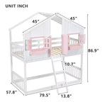 Lit superposé Whisen Twin sur Twin avec toit, fenêtre, jardinière, porte, barrières de sécurité et échelle