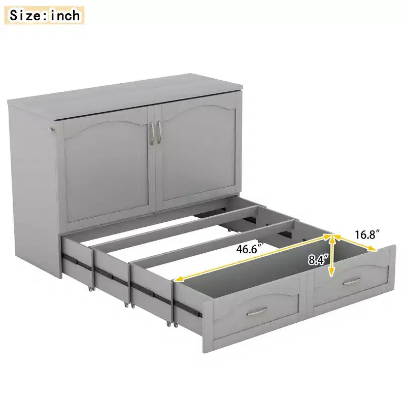 Lit escamotable Whisen avec structure de poulie, se plie dans une armoire avec tiroir et ports USB