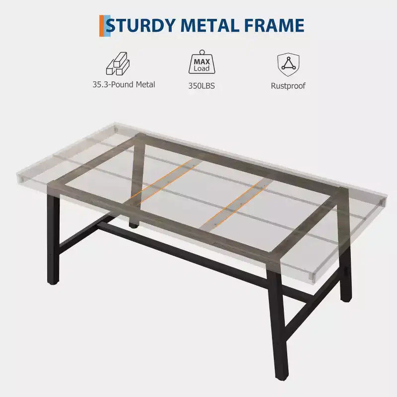 Table de cuisine longue en bois de 70,87 po avec cadre en métal robuste et finition poirier pour dîner, cuisine, salle à manger