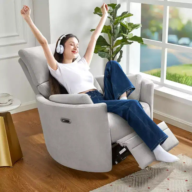 Fauteuil inclinable électrique de crèche AMERLIFE, planeur à bascule pivotant électrique avec USB et Type-C, fauteuil avec 2 oreillers, canapé inclinable pour la maison