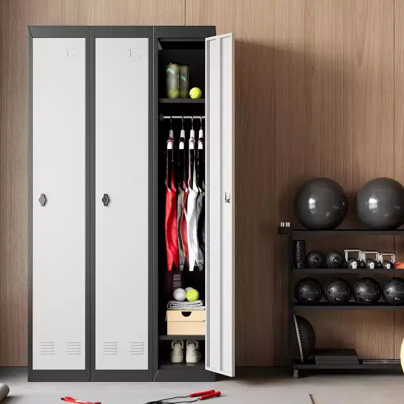 Armoire de rangement métallique de 72 po avec 1 porte, casiers pour employés et étudiants avec étagères, casier de rangement métallique en acier pour l'école, le bureau, la salle de sport, gris et noir