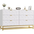 Commode Blanche à 6 Tiroirs DobleePy avec Pieds en Métal Doré, Grande Commode de Rangement de 136 cm de Large pour Chambre, Salon, Entrée