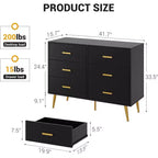 Commode moderne à 6 tiroirs avec espace de rangement, commode en bois avec poignées dorées, commode avec tiroirs profonds pour chambre à coucher, salon, bureau