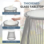 Ensemble de bistro 3 pièces pour terrasse, salon de jardin en rotin tressé avec table en verre et 2 fauteuils larges, coussins d'assise