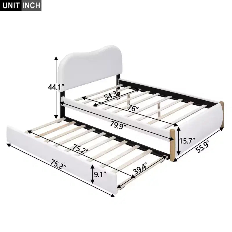 Cadre de lit plateforme rembourré pleine/double avec lit gigogne double – HABITRIO