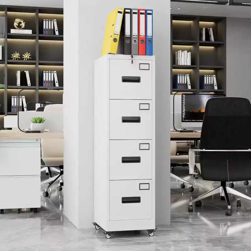 CuisinSmart Classeur métallique à 4 tiroirs avec serrures indépendantes, classeur vertical en acier robuste, tiroirs verrouillables pour la maison, le bureau et l'école
