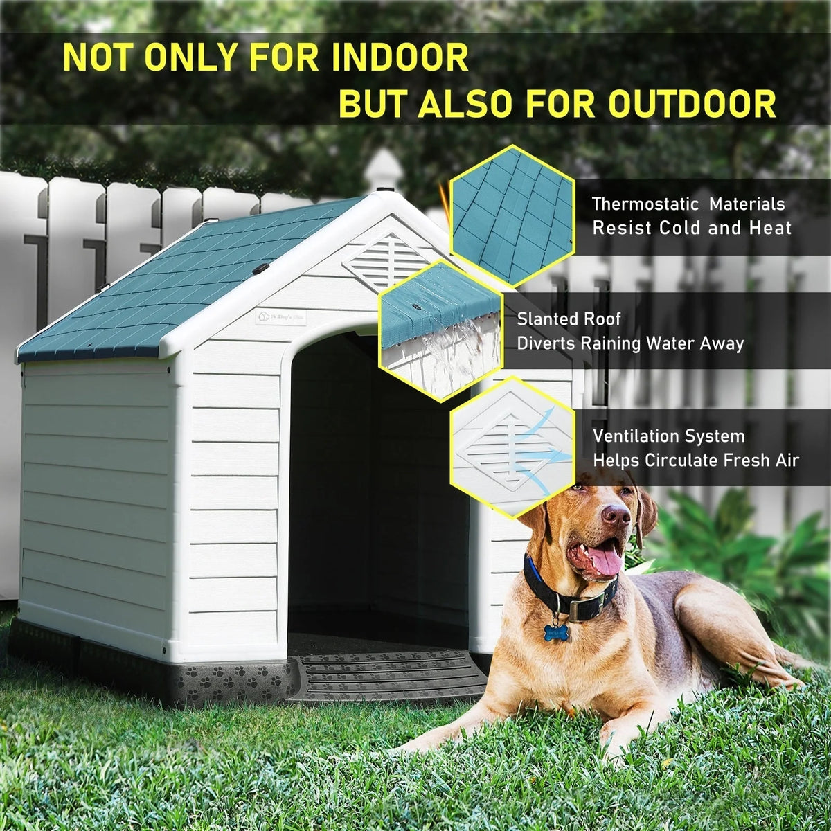 Niche pour chien en plastique BOSSIN, pour chiens de petite à grande taille, abri isolé intérieur/extérieur avec plancher surélevé