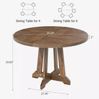 Table à manger ronde pour 4 personnes, table de cuisine en bois de 119 cm avec pieds à tenons, table circulaire, table de salle à manger, cuisine