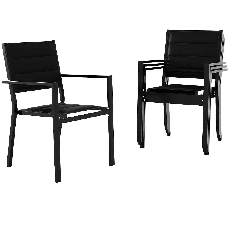 Ensemble de 4 chaises empilables de terrasse, chaises de salle à manger empilables d'extérieur en aluminium avec tissu textilène respirant pour l'extérieur, la terrasse, le patio, le jardin
