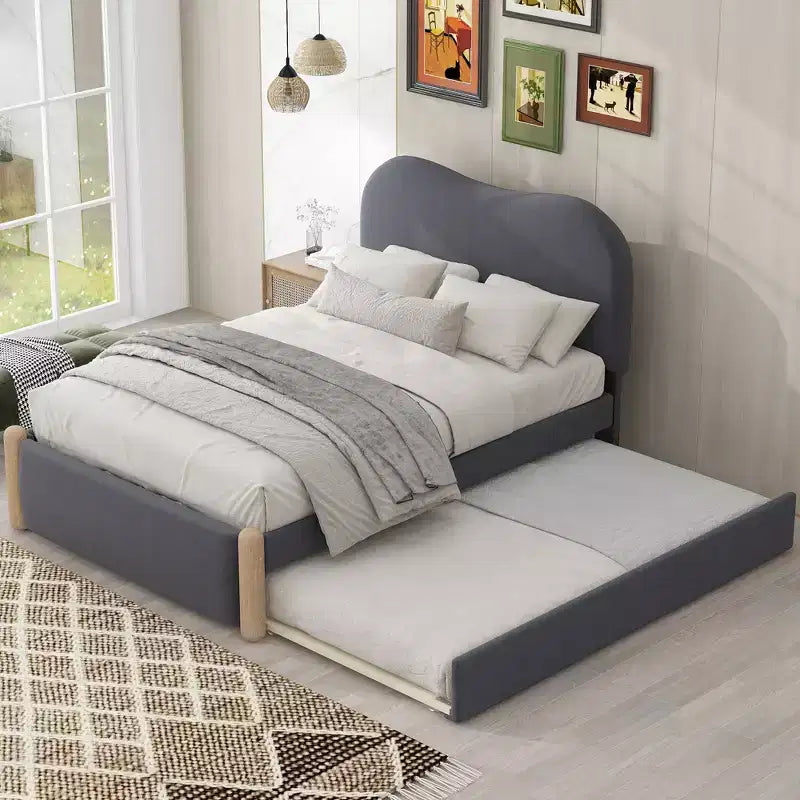 Cadre de lit plateforme rembourré pleine/double avec lit gigogne double – HABITRIO