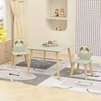 Table et chaises en bois Etokfoks Sloth pour enfants avec 2 chaises animaux Vert sauge pour salle de jeux, chambre, salle de classe