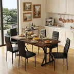 Table à manger industrielle FurnitureR avec plateau aspect bois et base métallique en forme de X, table rectangulaire de taille fixe pour salle à manger ou cuisine