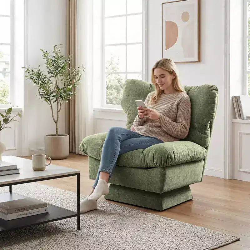 Fauteuil pivotant d'appoint moderne, fauteuil de salon 360°, coussin épais, rembourrage confortable, pour chambre, appartement, bureau