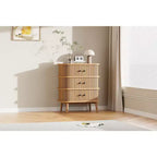 Meuble de rangement, commode à 3 tiroirs Mid-Century Modern avec porte coulissante, osier naturel et pieds en bois pour chambre à coucher ou salon
