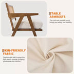 Fauteuil d'appoint de ferme du milieu du siècle - Fauteuil en bois avec dossier en rotin et coussin en lin pour salon, chambre