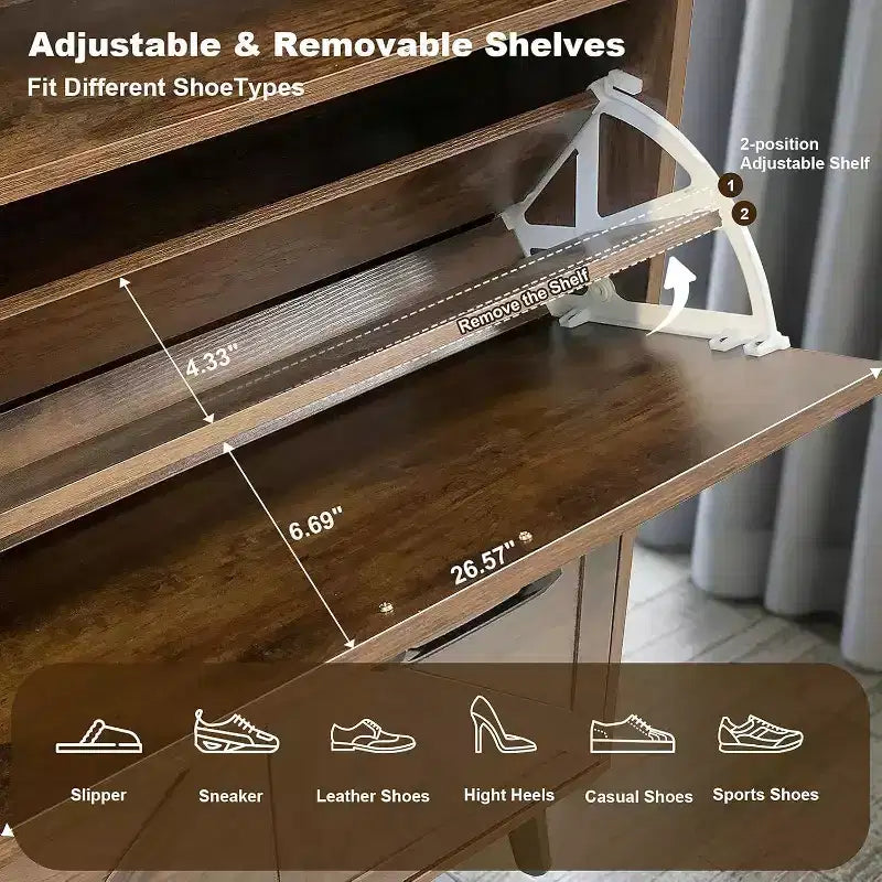 Meuble à chaussures de ferme Acekool avec 4 tiroirs basculants et rangement ouvert, organisateur d'entrée étroit et étagère à chaussures pour couloir et salon