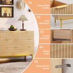 COZONY Commode cannelée 7 tiroirs, 137 cm de large, meuble de rangement moderne en bois avec design incurvé et poignées métalliques pour chambre à coucher ou salon