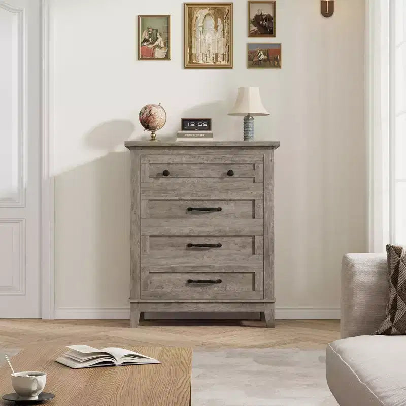 GustoWave Commode 4 tiroirs pour chambre à coucher, commode verticale haute de 88,4 cm avec grand rangement, commode en bois autoportante pour chambre à coucher, salon