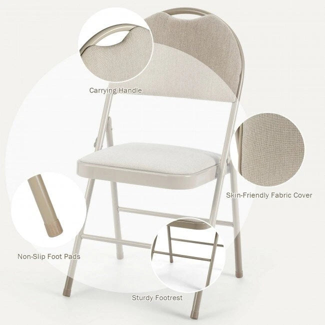 Lot de 6 chaises pliantes portables rembourrées pour bureau, cuisine, salle à manger – Beige – 47 x 51 x 89 cm (L x l x H)