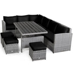 Ensemble de salle à manger Costway 7 pièces en rotin pour terrasse, canapé sectionnel et pouf - Voir détails