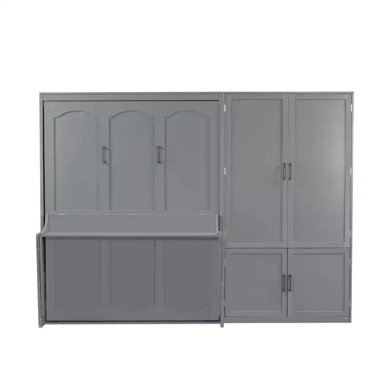 Lit escamotable Queen Size Whisen Modern Design, se pliant dans une armoire avec penderie