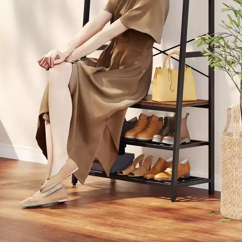 Bestier Portemanteau avec banc de rangement à chaussures, arbre de vestibule 70 avec étagères, support de suspension de vêtements pour vestes et chats, organisateur d'entrée 5 en 1 avec crochets