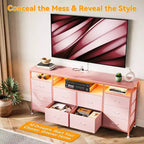 Commode 63,3 pouces pour chambre à coucher, commode TV en tissu à 10 tiroirs avec lumières LED et prises de courant, long meuble TV pour placard