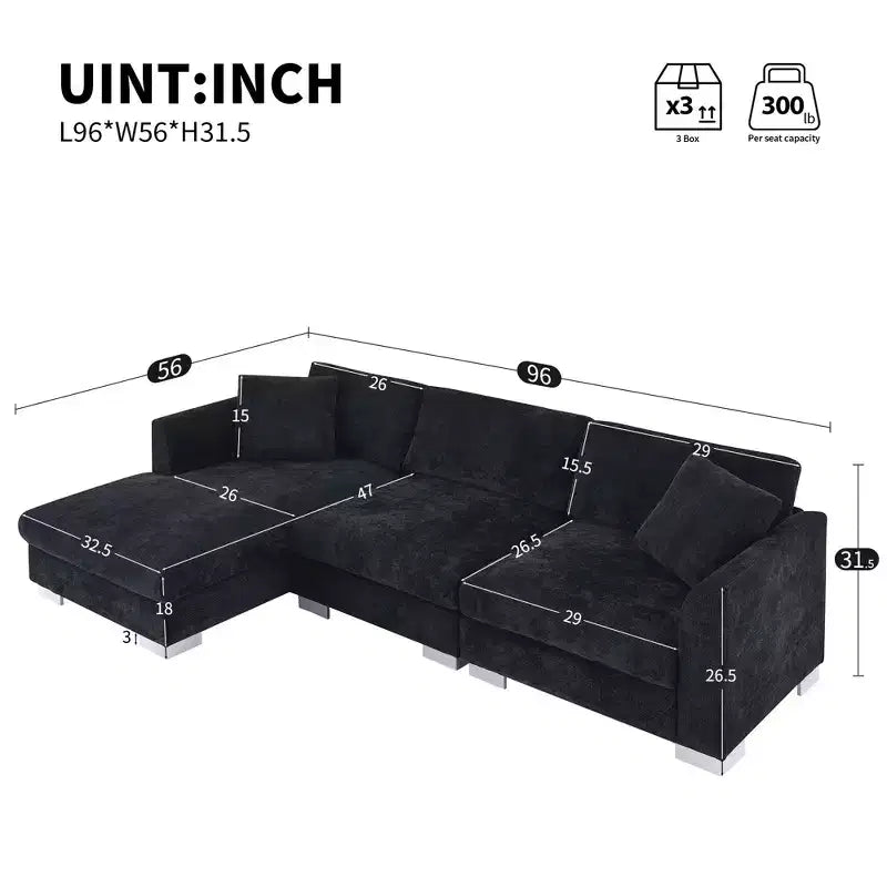 Canapé moderne en forme de L « Nuage » : canapé de luxe 4 places en chenille avec méridienne surdimensionnée, 2 oreillers offerts - Idéal pour salon, appartement, bureau