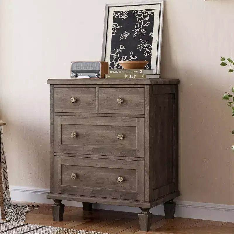 Commode Vintage à 4 Tiroirs avec Pieds Coniques, Commode en Bois Gris pour Chambre, Salon