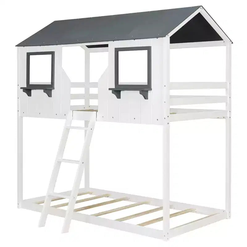 Lit superposé Luxystar de style cabane avec toit et fenêtre