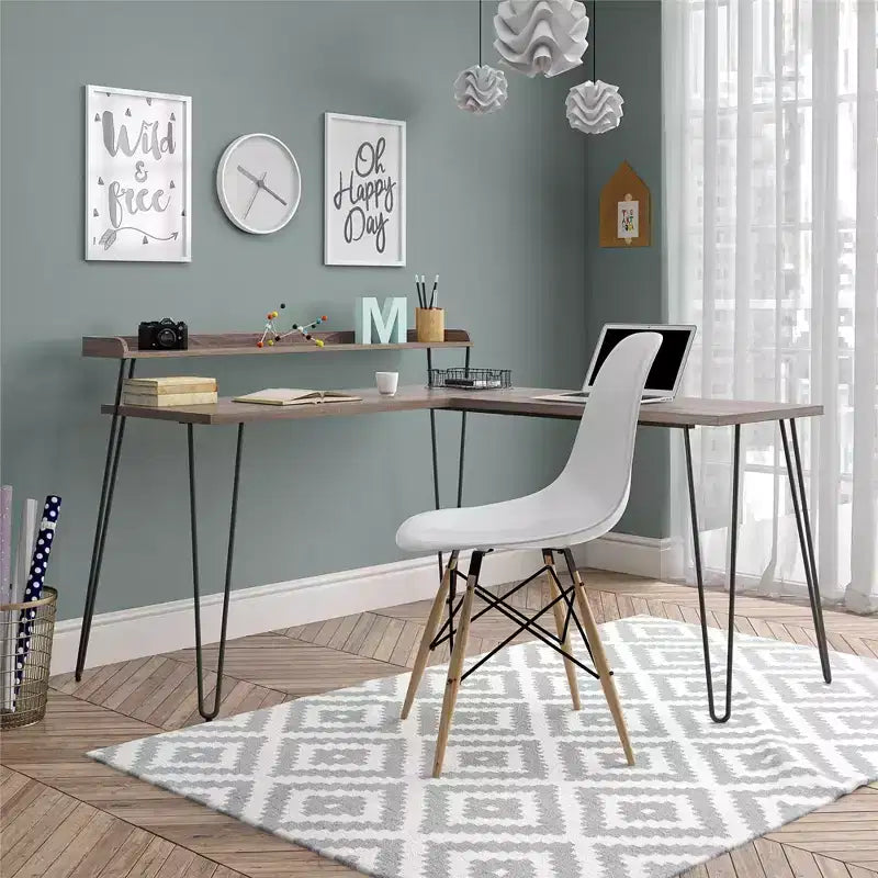 Bureau en L Ameriwood Home Haven avec étagère surélevée