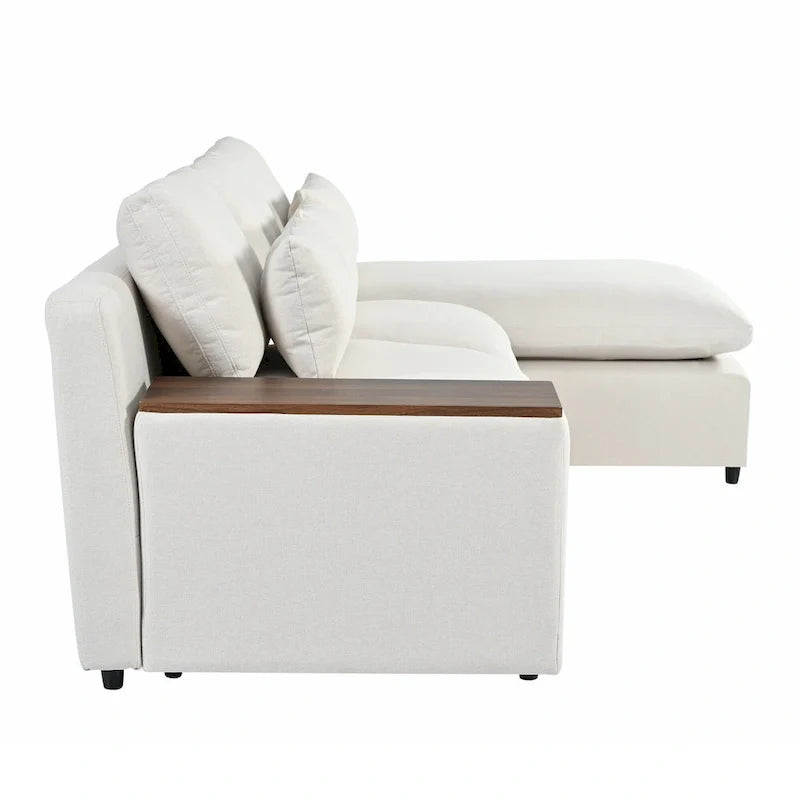 Canapé d'angle 3 places beige 109,8 L avec compartiments de rangement