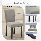 Lot de 2 chaises de salle à manger, chaises rembourrées pour salle à manger, chaises de cuisine en tissu avec pieds en bois cloutés et coussin rembourré, pour salon