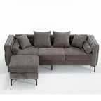 Canapé sectionnel convertible moderne en forme de L en chenille capitonnée